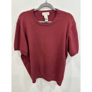 Vintage Rena Rowan Women's 3X Short Sleeve Knit Sweater Red Wool Blend Preppy